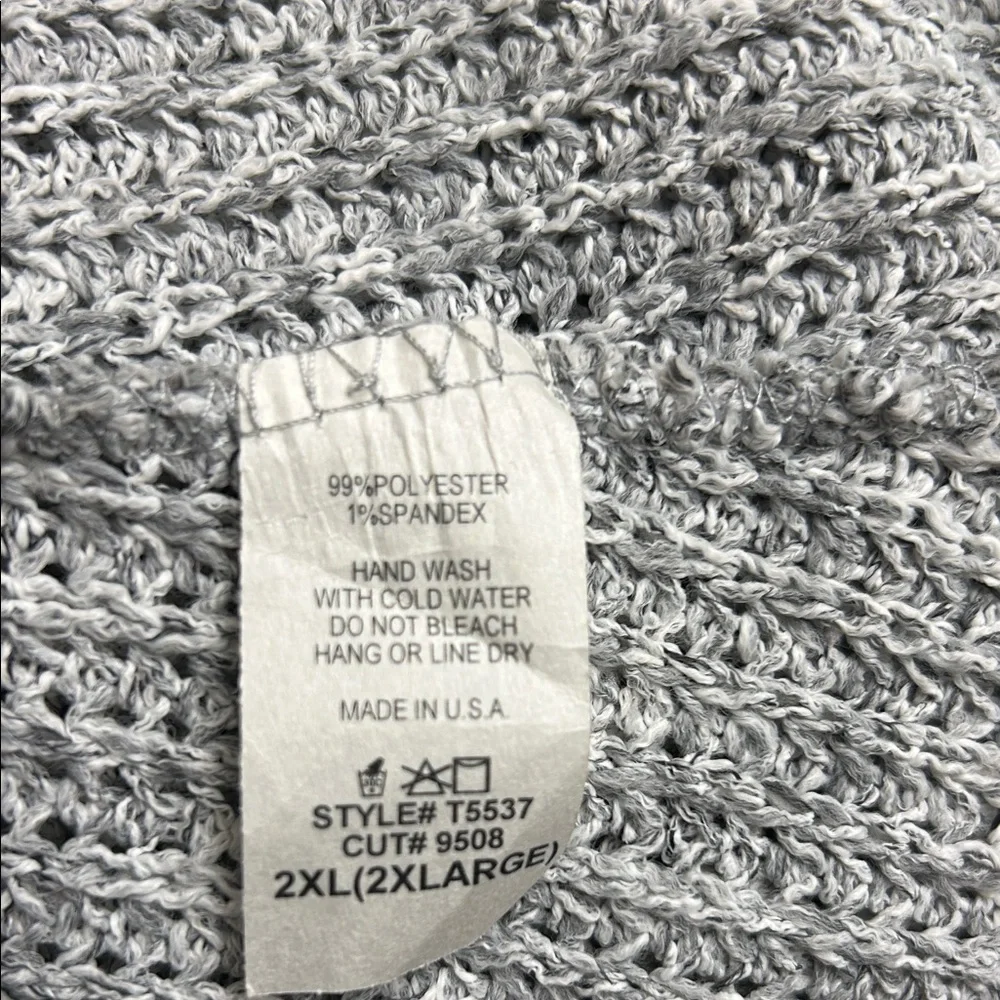 Gray Ribbed Open Front Cardigan 2X - Picture 3 of 4